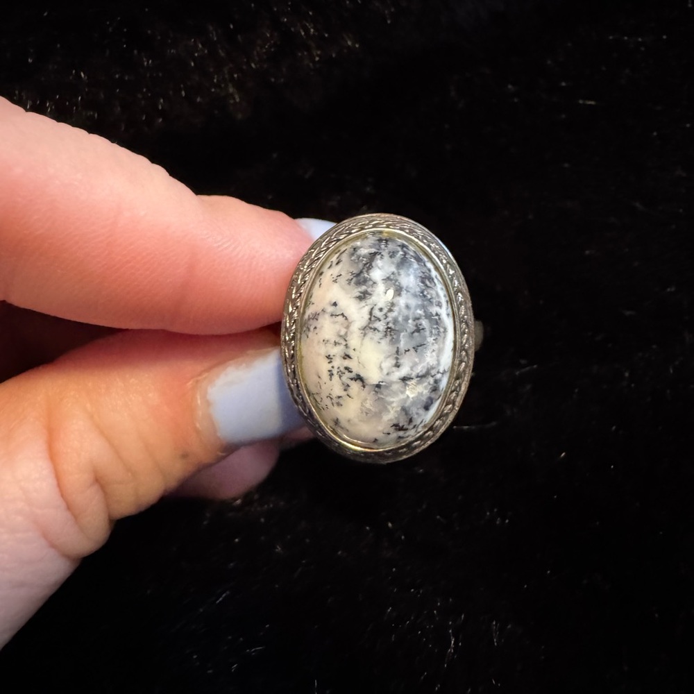Elegant Silver and Dendrite Opal Ring